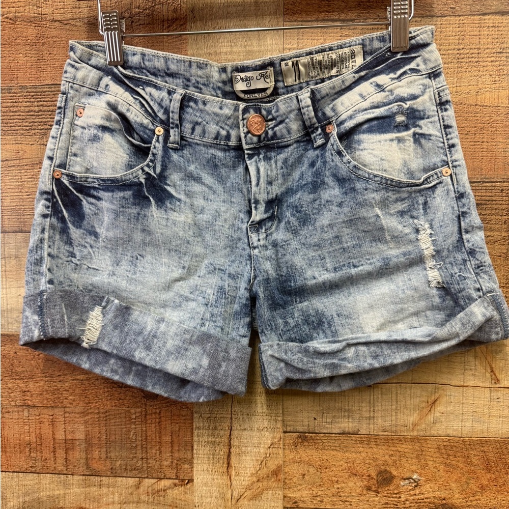 Indigo Rein Blue Jean Shorts Acid Wash Distressed Stretch Size 11